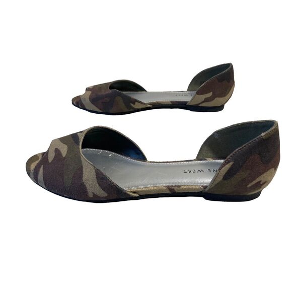 Women’s 6 M Nine West Penelope Camouflage Peep-Toe Open Toe Ballet Flats Suede - Picture 8 of 9